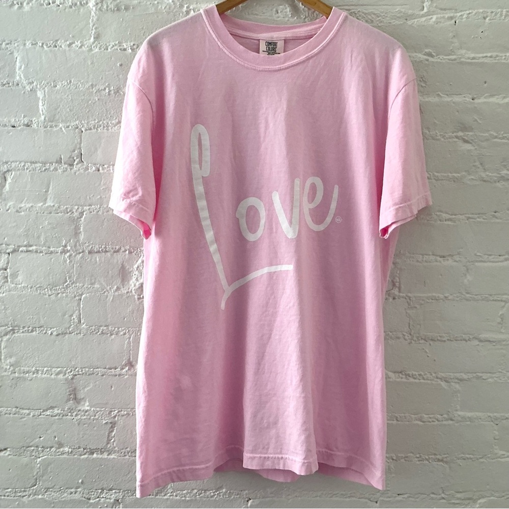 Comfort Color Love Graphic Short Sleeve Tee Shirt Oversized Top Pink Festival Lg